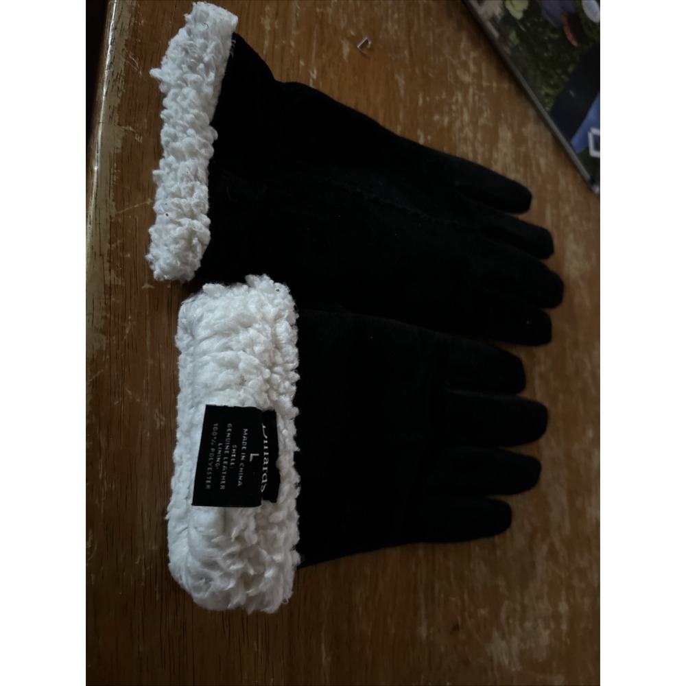 Women's Vintage Black Suede Gloves With Faux Sherpa Lining Size M/L EUC!